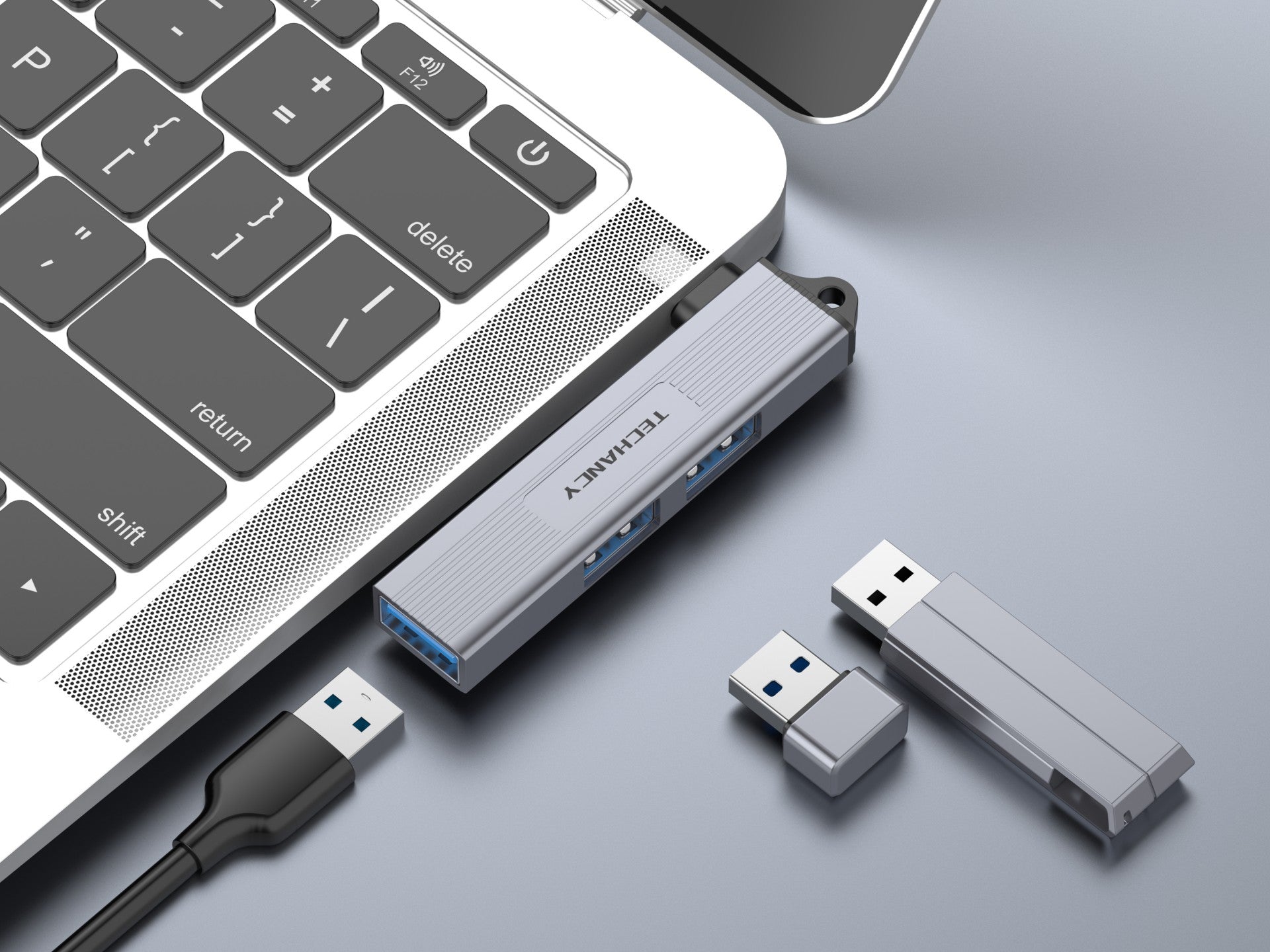 Techancy Hub USB-C a 3 Puertos USB 3.0 KT2907 – Compatible con Mac OS, Windows y Linux, Transferencia de Datos 5Gbps