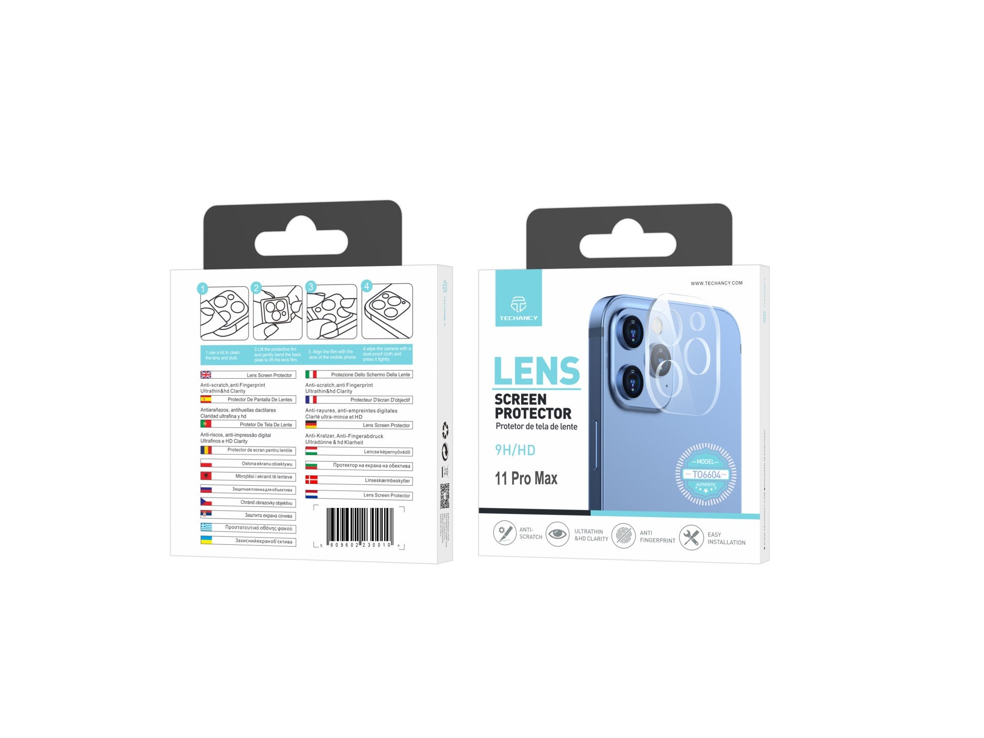 Techancy Protector de Lente para iPhone 11 Pro Max TO6604 – 9H Anti-rayaduras, Anti-huellas, Ultrafino y HD, Fácil de Instalar