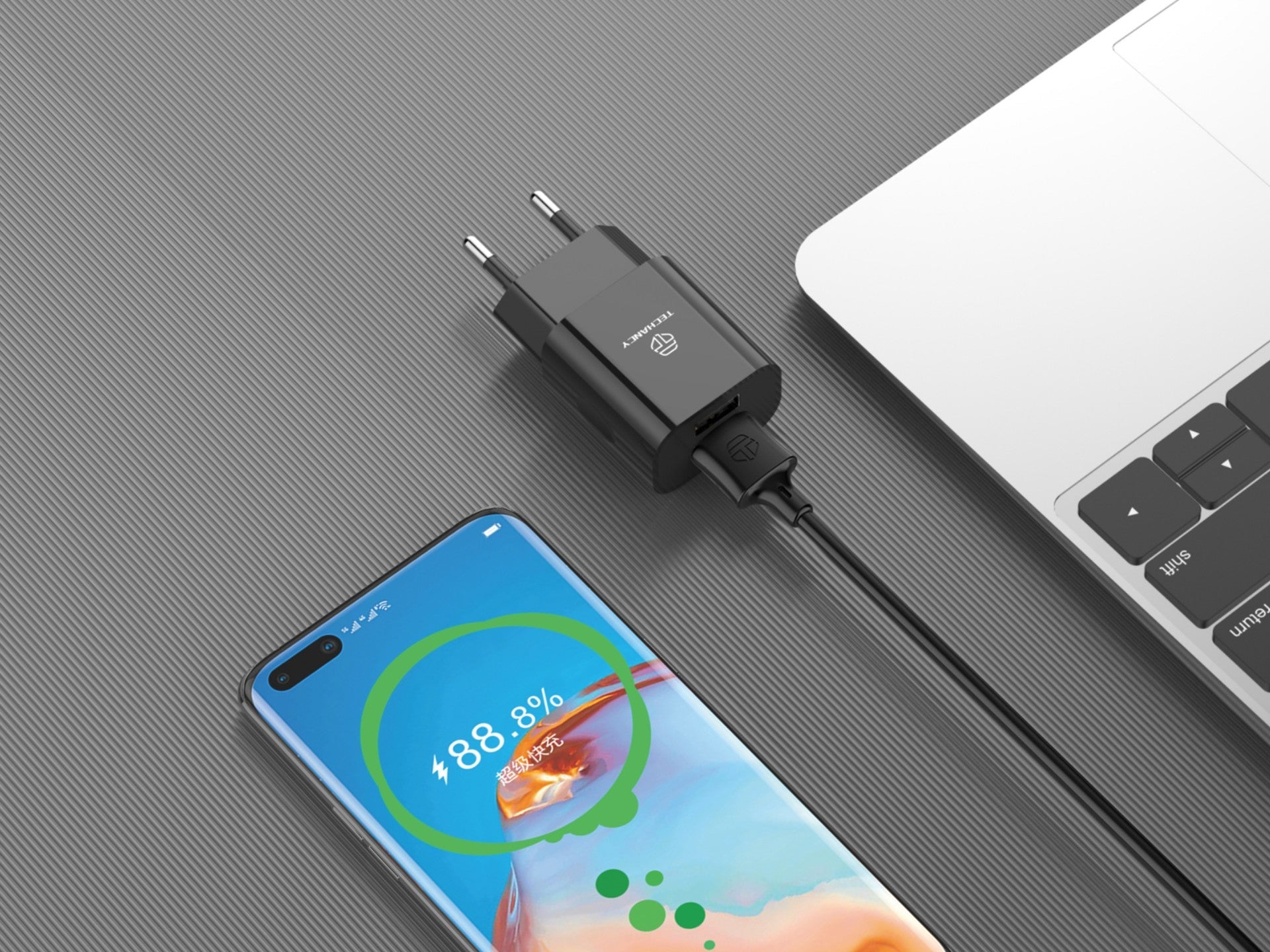 Cargador de Pared Doble USB Techancy TA2791 – Carga Rápida 2.4A con Cable USB-C 1m