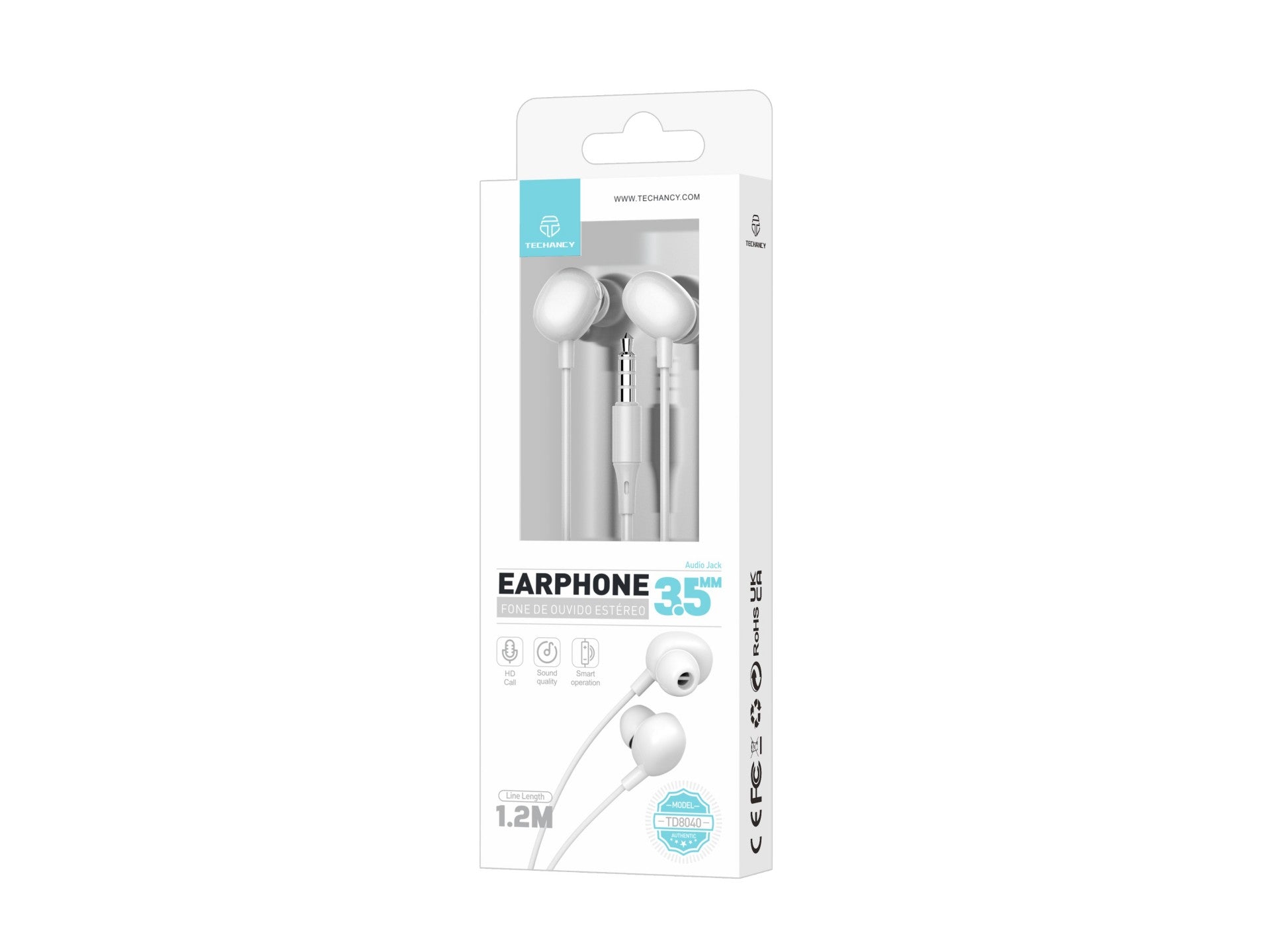 Audífonos Intrauriculares con Cable Techancy TD8040 – Blancos 3.5mm con Micrófono