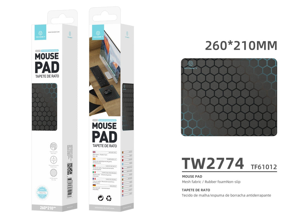 Mousepad Techancy TW2774 – 21x26 cm, Base Antideslizante de Goma, Ideal para Gaming y PC, Negro