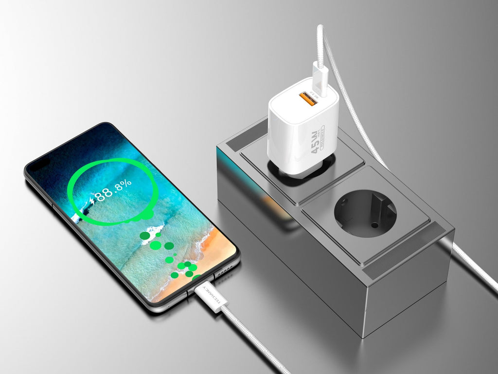 Cargador de Pared USB-A + USB-C Techancy TA2820 – Carga Rápida Doble Puerto