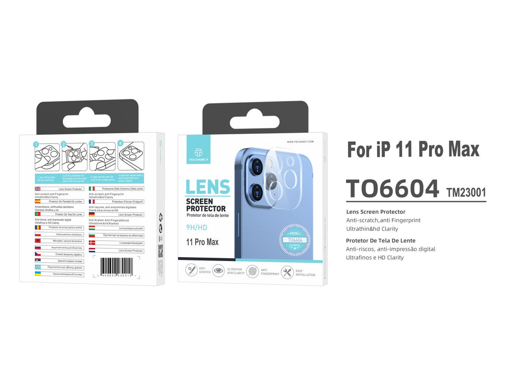 Techancy Protector de Lente para iPhone 11 Pro Max TO6604 – 9H Anti-rayaduras, Anti-huellas, Ultrafino y HD, Fácil de Instalar