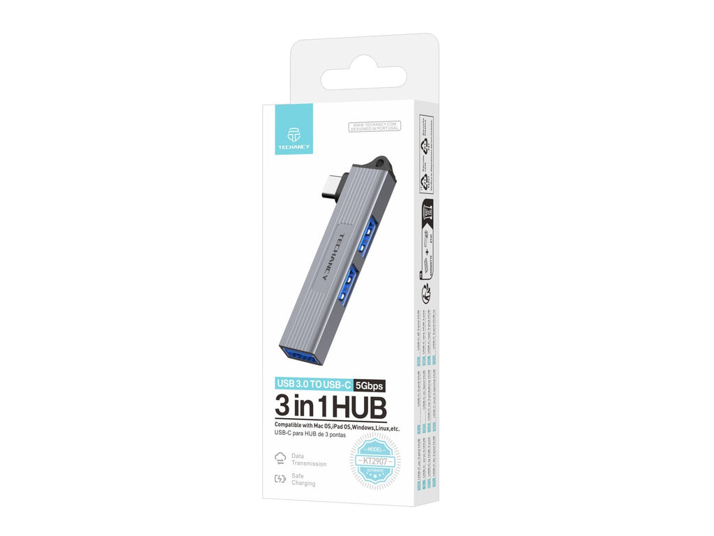 Techancy Hub USB-C a 3 Puertos USB 3.0 KT2907 – Compatible con Mac OS, Windows y Linux, Transferencia de Datos 5Gbps