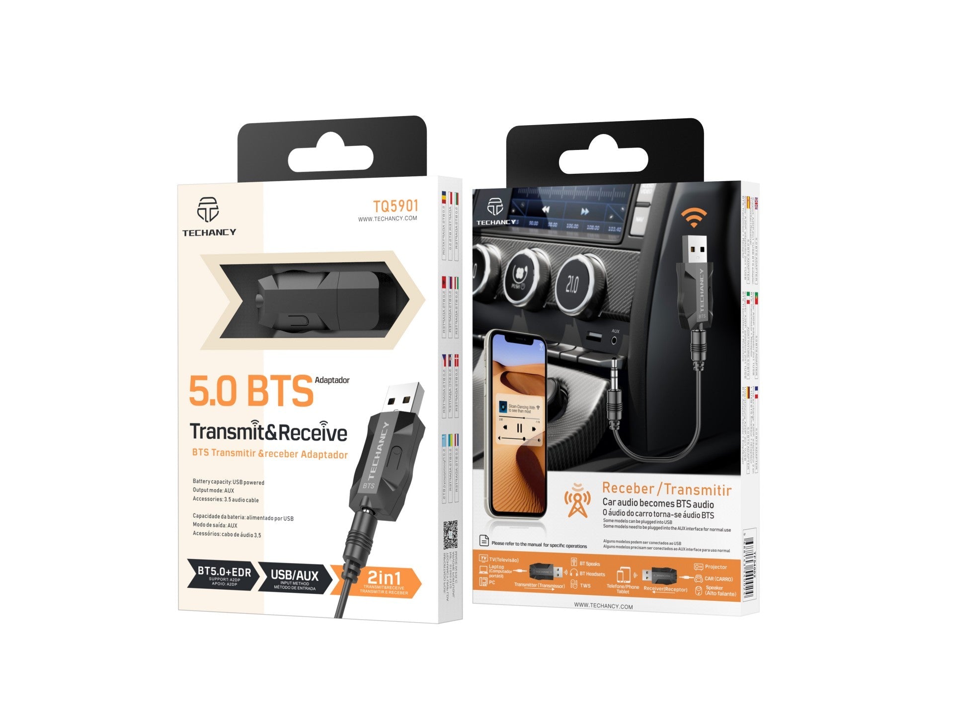 Adaptador Bluetooth Inalámbrico 2 en 1 Techancy TQ5901 – Transmisor y Receptor de Audio