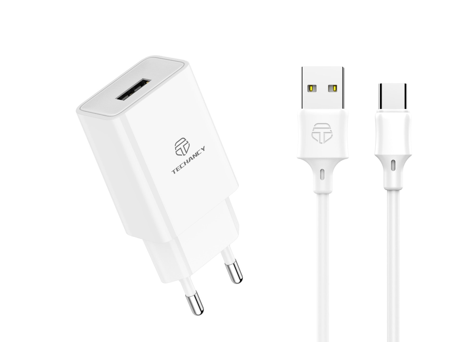 Techancy Cargador de Pared Blanco TA2788 – Salida USB 5V-2.4A con Cable USB Tipo-C 1m