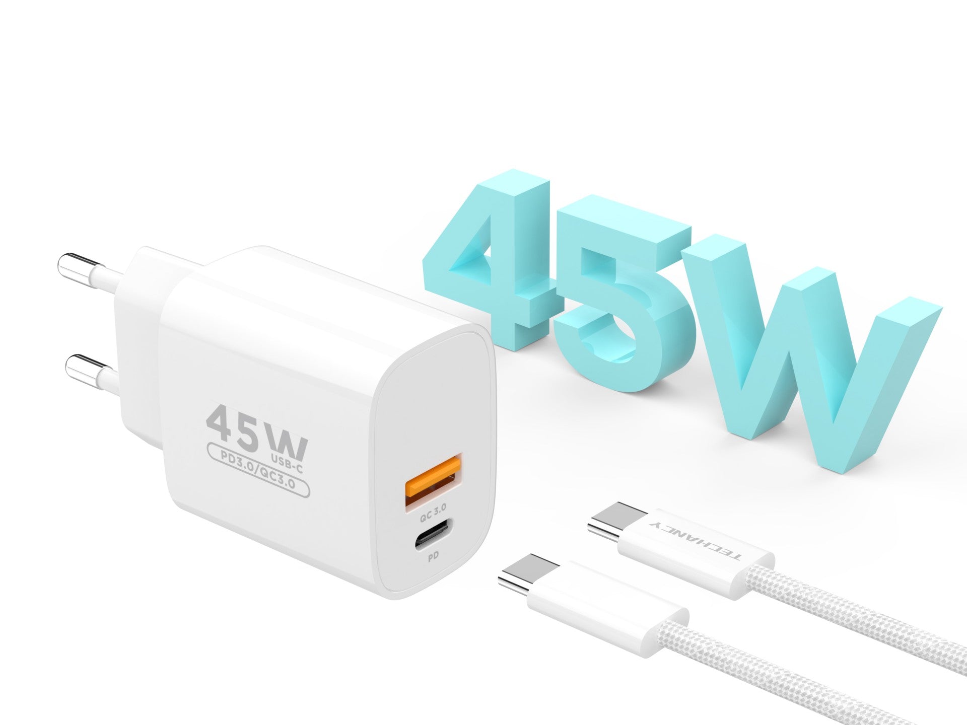 Cargador de Pared USB-A + USB-C Techancy TA2820 – Carga Rápida Doble Puerto