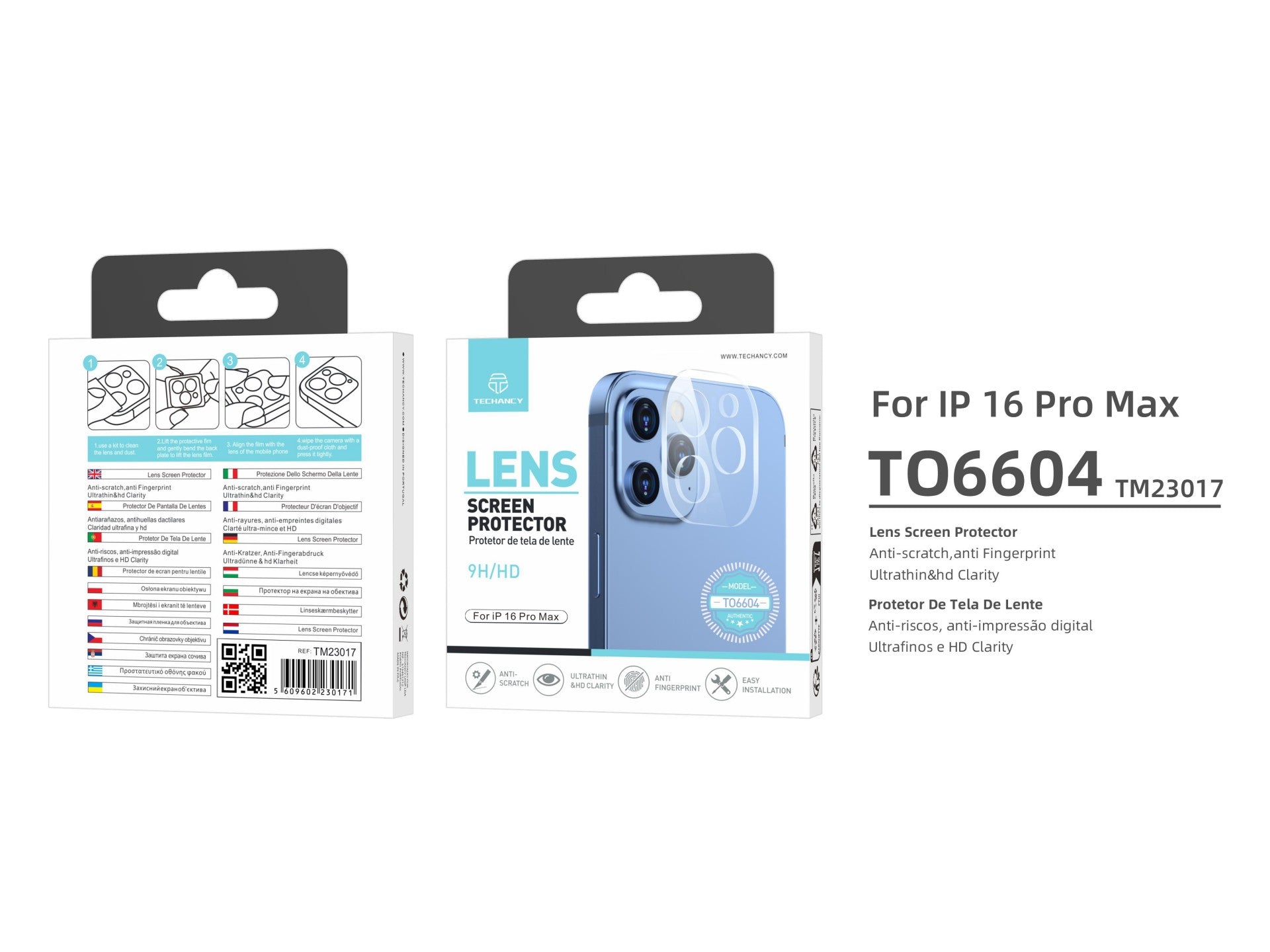 Protector de Lente Cámara Techancy TO6604 para iPhone 16 Pro Max