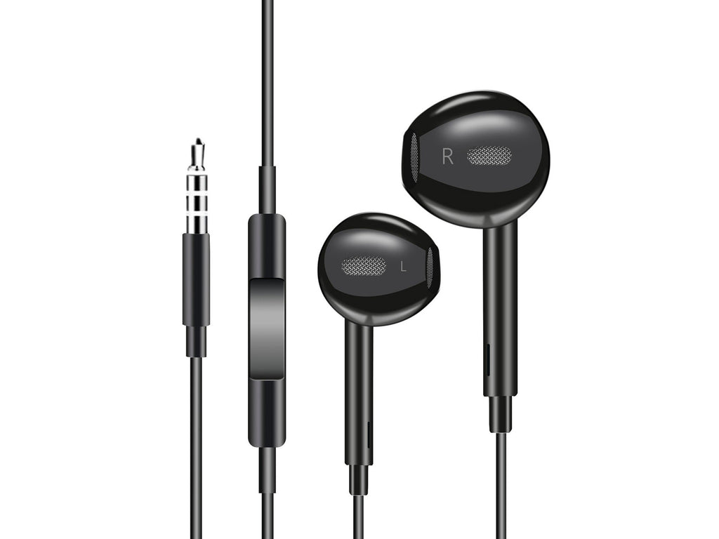 Techancy Audífonos Intrauriculares con Cable Negro TD8029 – 1.2m, Control de Volumen y Micrófono, Conector 3.5mm