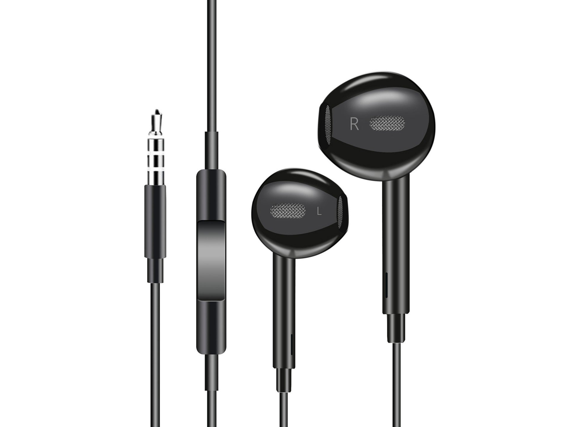 Techancy Audífonos Intrauriculares con Cable Negro TD8029 – 1.2m, Control de Volumen y Micrófono, Conector 3.5mm