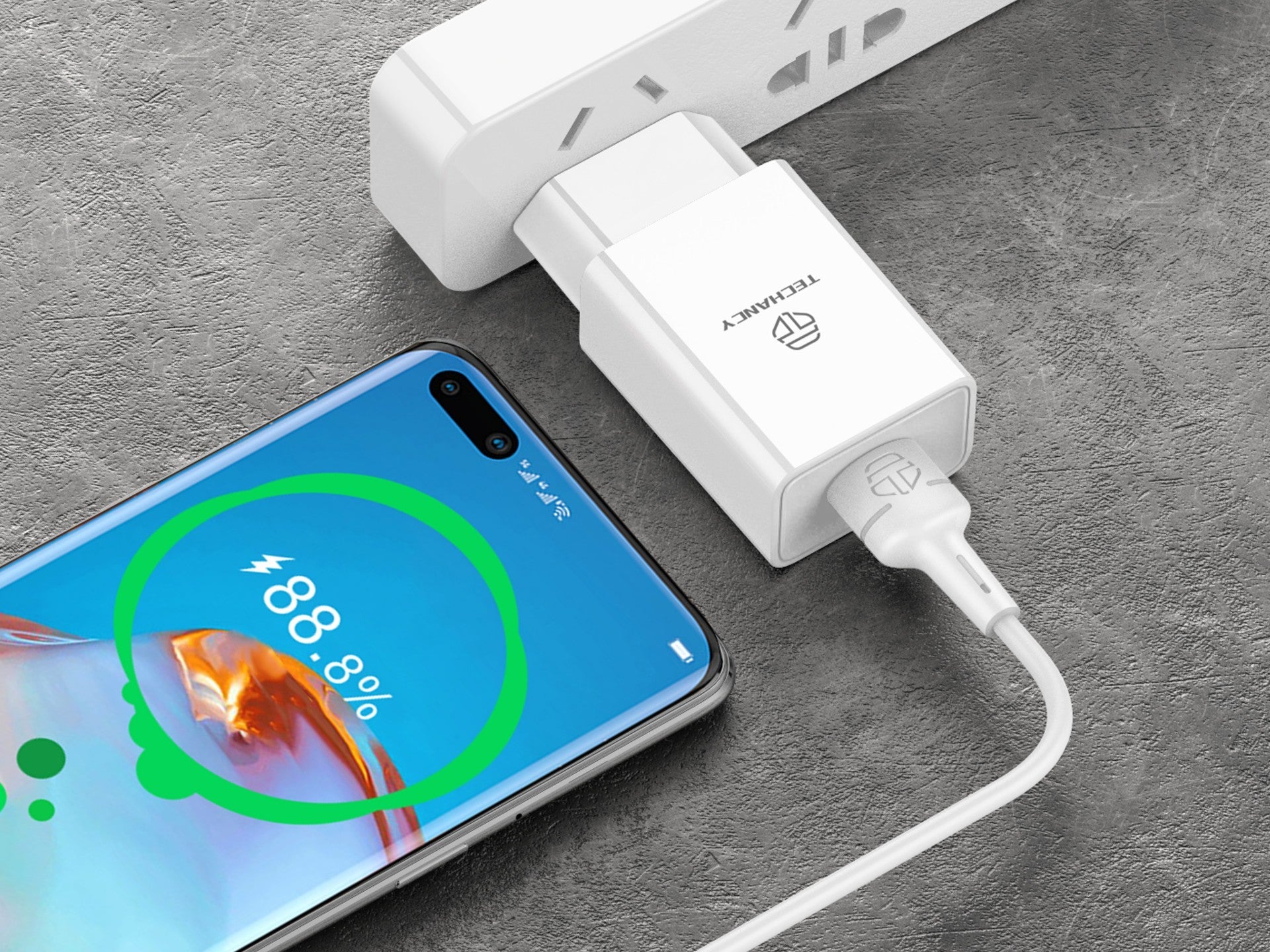 Techancy Cargador de Pared Blanco TA2788 – Salida USB 5V-2.4A con Cable USB Tipo-C 1m