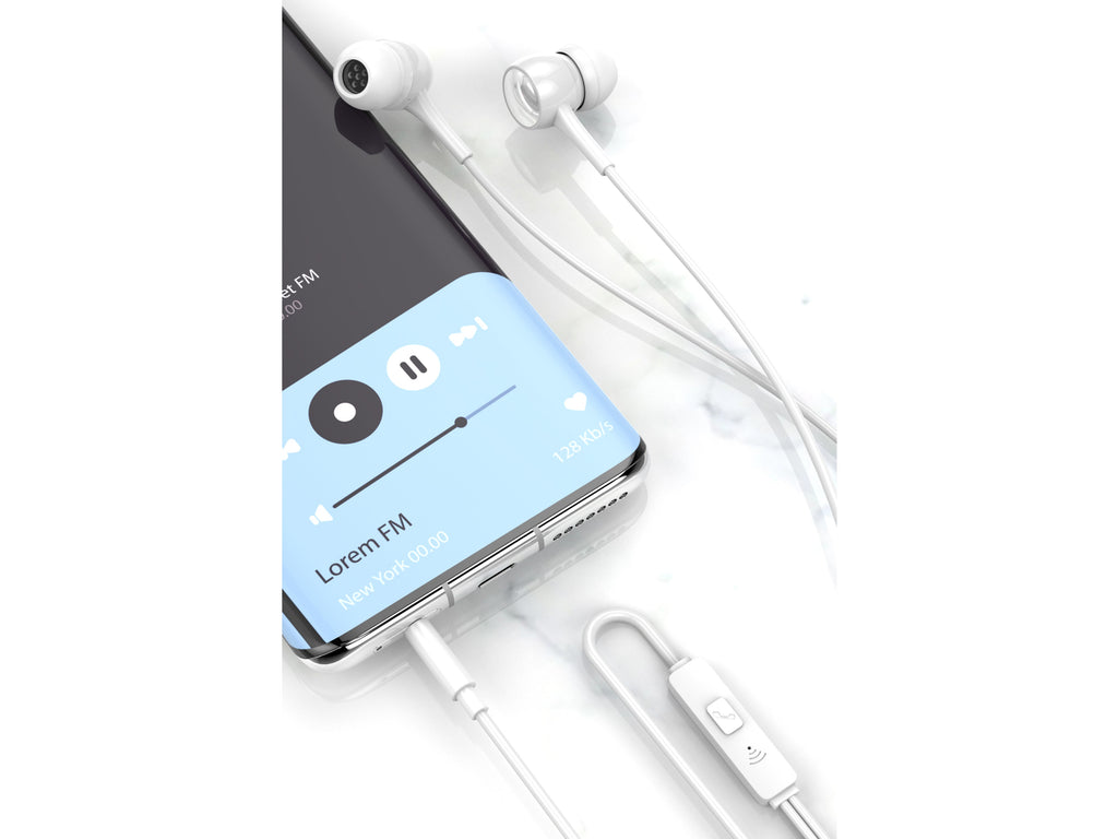 Audífonos Intrauriculares con Cable Techancy TD8057 – Blancos con Micrófono y Conector 3.5mm