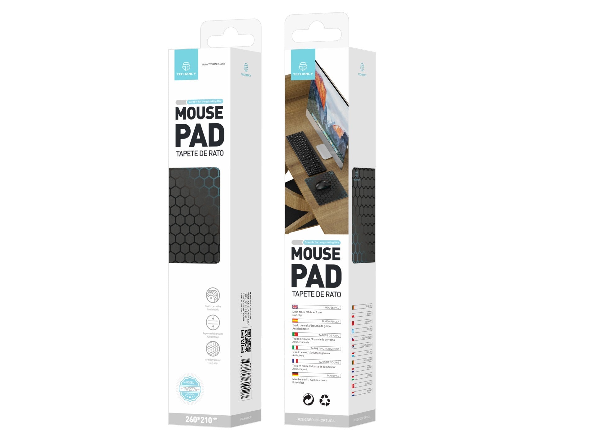 Mousepad Techancy TW2774 – 21x26 cm, Base Antideslizante de Goma, Ideal para Gaming y PC, Negro